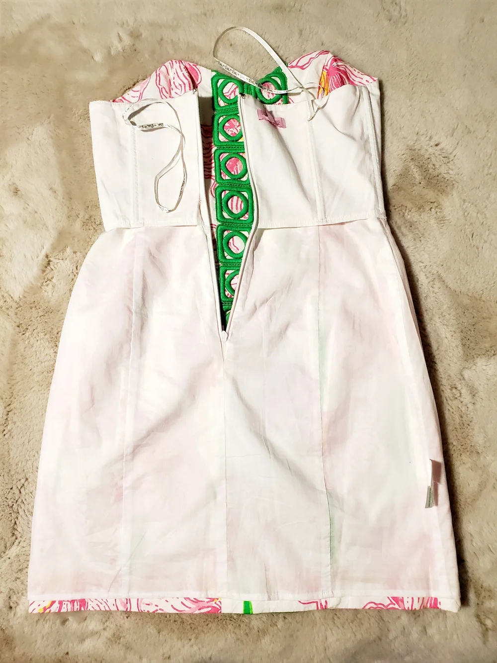 Lilly Pulitzer Inspired Strapless Floral Mini Dress Size 6 Pink Green Resortwear - Picture 14 of 14